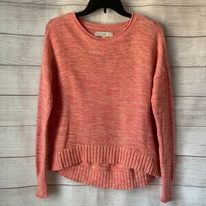 LOFT Pink Pullover Sweater Short Hi Low Bottom Long Sleeve Ribbed Detail Size XS